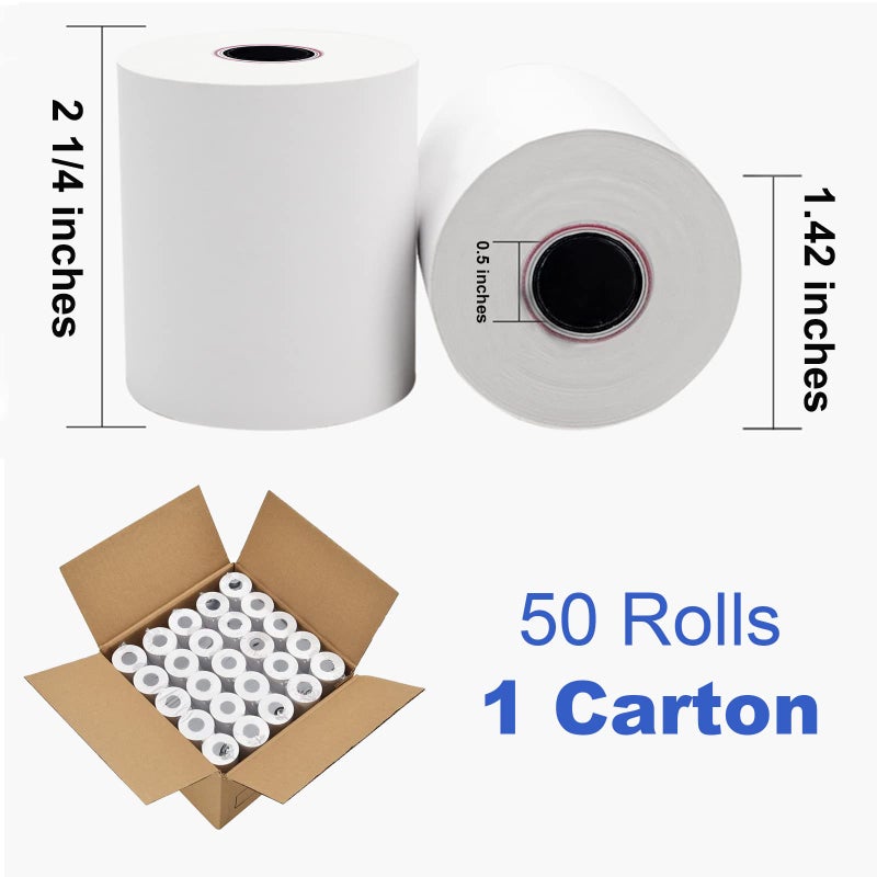 SJPACK Thermal Paper 2 1/4" x 50' Pos Receipt Paper, 50 rolls Cash Register Roll Verifone Vx510 Vx520 Vx570 Ingenico iCT200 iCT 220 iCT250 - Image 2